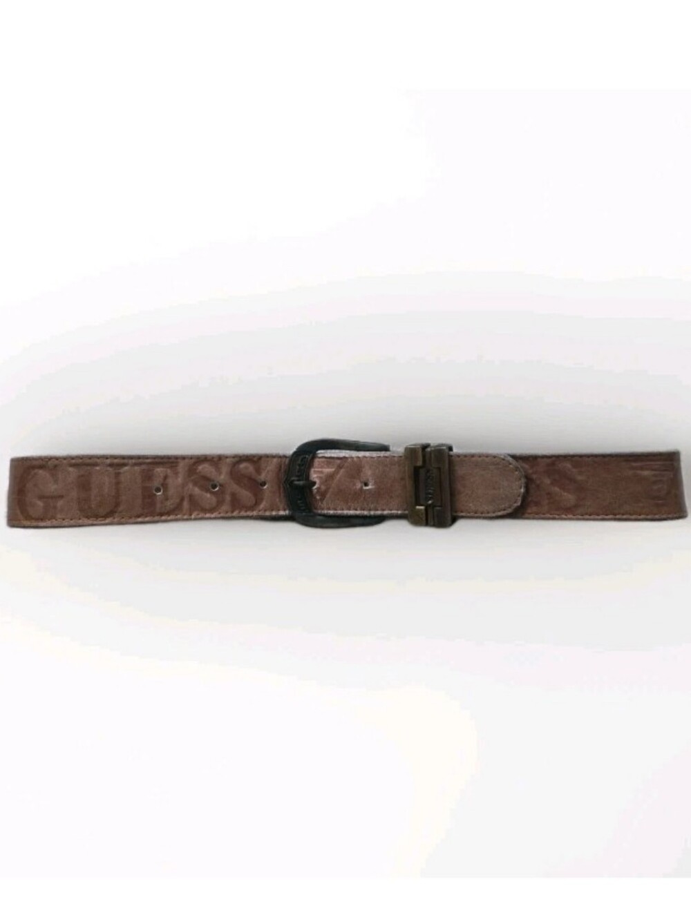 Vintage Guess Y2K Brown Leather Embossed Logo Belt